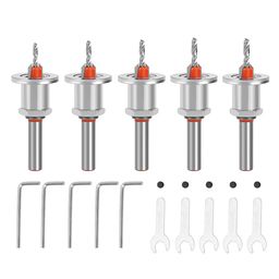 serplex Serplex® 5Pcs Carbide Tipped 90° Countersink With Adjustable Low Friction Depth Stop Multifunctional Round Shank Bore Woodworking Drill Bit Taper Counterbore Wood Working Tools image 1
