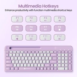 Portronics Bubble Square Wireless Keyboard with Bluetooth + 2.4 GHz USB Receiver (Dual Connectivity), Pair 3 Devices Max, Multimedia Hotkeys, for Laptop, PC, Smartphone, Tablet (Purple) image 5
