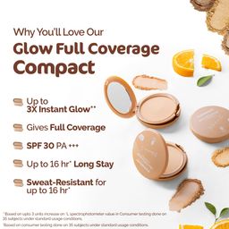 Mamaearth Glow Full Coverage Compact For All Skin Types Spf 30 For Up To 3X Instant Glow-9 G Even Toned Complexion Mattifying Up To 16-Hour Oil Control & Sweat-Resistant (Creme Glow),Cream image 5