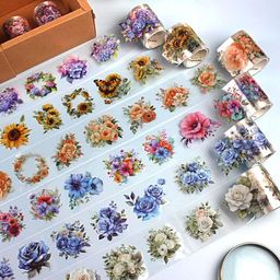 hasthip HASTHIP® 6 Rolls Floral DIY Scrapbooking Decorative Tapes, Washi Tape Stickers Floral Tapes PET Transparent Aesthetic Tapes Sticker for Journal Making, Scrapbooking, DIY Art and Craft image 1