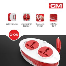 GM 3206 G-On Mini 2 Pin Extension Cord 2.5 Mtr. with Indicator, Safety Shutter & 2 International Sockets image 4