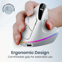 Portronics Toad Ergo 3 Ergonomic Wireless Mouse with RGB, 2400 DPI, Dual Mode BT & 2.4GHz Connectivity, Rechargeable Battery, 6 Buttons, Adjustable DPI, Silent Clicks (White) image 3
