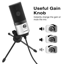 FIFINE USB Microphone for Zoom Video Meeting Online Class on PC Computer, Metal Condenser Desktop Mic with Gain Control for Windows and Mac, Silver - K669S image 2
