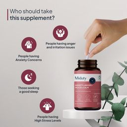 Miduty Anxiety Anger Mood Calm Supplement Helps in Happy Mood & Anti Depressant, Stress Reduce | KSM - 66 Ashwagandha Root 800mg with Holy Basil Leaf Extract 200 mg, L Theanine | Non Addictive | 60 Capsules image 3