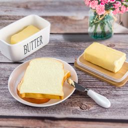 Hasense Ceramic Butter Dish With Lid for Countertop - Covered Holder With Knife for Refrigerator, Airtight Keeper Container Storage With Silicone Sealing for East West Coast Butter, White image 3