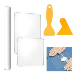 Serplex® 5Pcs Craft Clay Tools Polymer Clay DIY Tool, Acrylic Clay Roller with Acrylic Sheet Backing Board Plastic Scraper Assisted Shovel Rubber Clay Tools Molds for Shaping and Sculpturing Modelling image 1