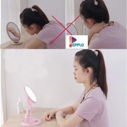 Pepplo Tabletop Cat Shape Makeup Mirror Shaving Mirror, Free Standing Table Vanity Mirror On Stand With Rotation (1Pcs, White) Round, Framed - Glass image 3