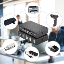 XIKKART Printer Sharing USB Switch 4 Ports | USB 2.0 Switch Selector Box | printer sharing usb switch, with 4 Pcs usb printer cable 1.5 meter, 4 Port, USB Device, PC, Computer, Printer, Scanner, image 4