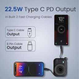 Portronics Power Shutter 10000mAh 15W Magnetic Wireless Fast Charging Powerbank with in-Built Type C & 8 Pin Cable, 22.5W Type C PD Output, Type C Bidirectional Port, LED Display (Black) image 4