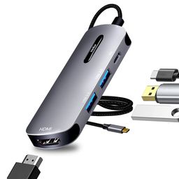 verilux Verilux® USB C HUB 4 in 1 USB C to HDMI Adapter with 4K@30Hz HDMI, 2.0/3.0 USB Adapter Multiple Port, PD 100W & USB C Data Port USB Type C Hub for Laptop, MacBook Pro Air 20CM USB Hub Long Cable image 1