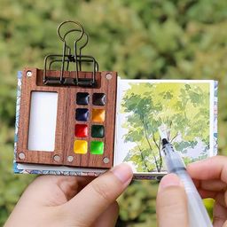 hasthip HASTHIP® Pocket Watercolor & Acrylic Paint Set, 12-Color 5ML Tubes, Mini 8-Grid Palette, Brush Pen, Portable Travel Sketching Kit with Drawing Book image 5