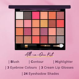 Hilary Rhoda The Collective Face Palette | 3 Cream Lip glosses | 3 Eyebrow Colours | Highlighter | Contour & Blush | 24 Eyeshadow | Highly Pigmented Face Palette | Blends Easily | 55g (Multi-2) image 4