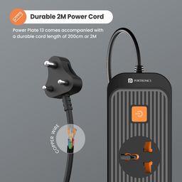 Portronics Power Plate 13 Multiplug Extension Board with 5 Power Sockets, 1500W, 2M Cord Length, Fire Proof Material, Short Circuit Protection(Black) image 2