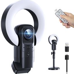 JEEBOX 4K Webcam with Light, Streaming Camera with Microphone, Plug and Play, USB HD Computer Web Camera, 1080P Auto-Focus, 120°FOV PC Camera for Zoom Skype Teams, Desktop, BLACK image 1