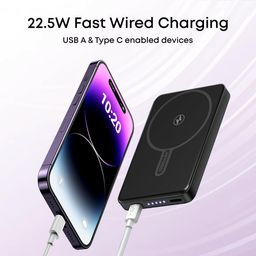 pTron Dynamo Flash 10000mAh Slim Magnetic Power Bank, 22.5W USB Fast Charging, 15W Wireless Charging, 20W PD/Type C Fast Charging, 3 Outputs, USB Type-C Input & Multiple Layers of Protection (Black) image 5