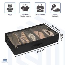 Homestrap Rectangular Polyester Large Underbed Storage Bag/Bin Organizer 5 Pairs Customizable Slots| Clothes Blanket/Comforter storage container with Handles (Black) image 2