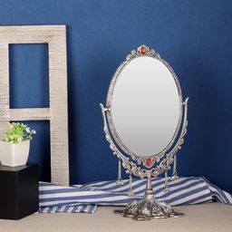 NM Aluminium Oval Table Top Double Side Table Mirrorv360 Degree Rotating, 35X20 Cm Silver,Table top Mirror,Best for Home Decor,Dressing Table,Make-up,Gifting image 4