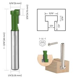 Serplex® 3Pcs Router Bits, Univesal 1/4" Shank Router Bit Set 5/16 & 3/8 & 1/2 inch Diameter Hole Cutter Blade for Wood Hex Bolt T-Track Slotting Milling Cutters Set image 2