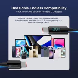 Portronics Konnect View 100W Type C to Type C Cable with LED Display with 5A Max Output, Fast Data Sync, 1.2M Length, Tangle Resistance supports Laptop Charging(Black) image 4