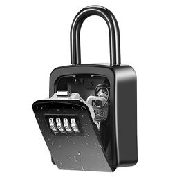 KeeKit Key Lock Box, Wall Mounted Key Safe Box with Removable Shackle, Resettable Code Key Storage Lock Box Waterproof with 4 Digit Combination, 5 Key Capacity for Home, Indoor & Outdoor – Black image 1