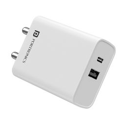 Portronics Adapto 70 33W Fast Charger Adapter with Dual Output (USB + Type C) Supports PPS Charging Via Type C Port, 27W Dash, Warp 27W, Dart, Super Dart 27W(White) image 1