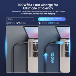Portronics Konnect View 100W Type C to Type C Cable with LED Display with 5A Max Output, Fast Data Sync, 2M Length, Tangle Resistance supports Laptop Charging(Black) image 2