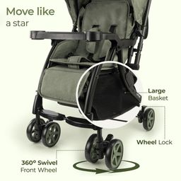 Luvlap Sunshine Plus Stroller/Pram with Reversible Handlebar, 5 Point Harness, 3 Level Recline Adjustment, Compact and Easy Fold, for Newborn Baby/Kids, 0-3 Years (Light Green) image 5