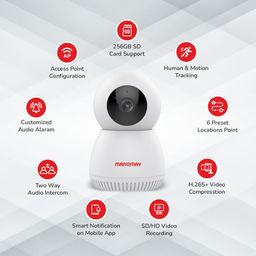 MANOMAY 3MP Smart CCTV Wi-fi Home Security Camera with Pan Tilt 360° View, 2 Way Talk, Cloud Monitor, Motion Detect, Supports SD Card Up to 256 GB, Night Vision, Alexa (3MP Protect Bot) image 2