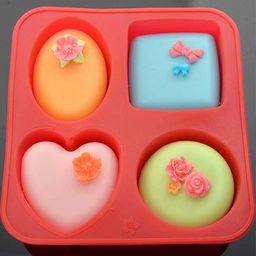 Inditradition Silicone 4 Cavity Silicon Soap Making Mould | 4 Shapes, Circle, Square, Oval and Heart (Random Colour, Multicolor) image 5