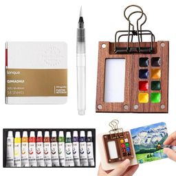 hasthip HASTHIP® Pocket Watercolor & Acrylic Paint Set, 12-Color 5ML Tubes, Mini 8-Grid Palette, Brush Pen, Portable Travel Sketching Kit with Drawing Book image 1