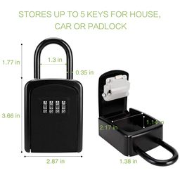 KeeKit Key Lock Box, Wall Mounted Key Safe Box with Removable Shackle, Resettable Code Key Storage Lock Box Waterproof with 4 Digit Combination, 5 Key Capacity for Home, Indoor & Outdoor – Black image 4