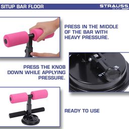 STRAUSS Sit-Up Bar | Portable Bar with Foam Handle and Rubber Suction | Sit-ups and Push-ups Assistant Device for Weight Loss | Ideal for Abs Home Workout & Abdominal Curl Exercise Trainer,(Pink) image 2