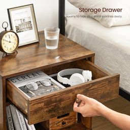 IThree Mid-Century Modern Nightstand with Drawer, Rustic Brown Wood End Table, Storage Side Table with Open Shelf image 4