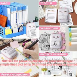 zeitel Mini Bluetooth Thermal Printer, Portable Label Printer Inkfree Printer for Android & iOS System, Black on White Thermal Printer with 10 Roll of Print Paper, Stickers, Pink image 3