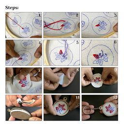 Embroiderymaterial 8-Inch Embroidery Kit for Beginners with MDF Key Rings (Round Shape)– Includes Floral Designs, Needles, Cutter, Threads, Hand-Printed Fabric, and Instruction Guide image 4