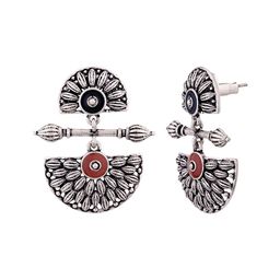 voylla Brass Silver Oxidised Mandala Design Lightly Embellished Drop Earrings for Women and Girls image 4