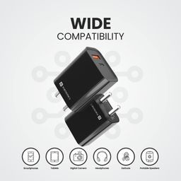 Portronics Adapto 45 22.5 W Mobile Charger Adapter with Dual Port (USB A + PD Type C), Fast Charging, Short Circuit Protection, Wide Compatibility (Black) image 3