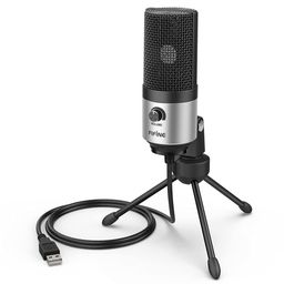 FIFINE USB Microphone for Zoom Video Meeting Online Class on PC Computer, Metal Condenser Desktop Mic with Gain Control for Windows and Mac, Silver - K669S image 1