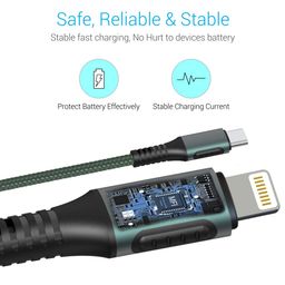 Portronics Konnect CL 20W POR-1067 Type-C to 8 Pin USB 1.2M Cable With Power Delivery & 3A Quick Charge Support, Nylon Braided For All Type-C and 8 Pin Devices, Green image 5