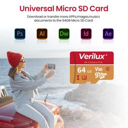 verilux Verilux® 64 GB Micro SD Card Universal Camera Micro SD Card 64 GB, Memory Card Phone Camera Memory Card, UHS-I C10 U3 V30 4K UHD Video Micro SD Card 100MB/s Reading image 4