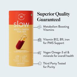 Wellbeing Nutrition Slow Multivitamin & Omega 3 for Women Biotin, B-Complex, Iron, B12, D3, Magnesium, Probiotics+22 Vitamins & 10 Antioxidants | Skin Radiance, Hair, Metabolism, PMS, 60 Veg Capsules image 3