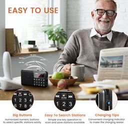 PRUNUS J-429SW Portable Radios Small AM/FM/SW, Rechargeable with AUX/SD/TF/MP3 Speaker. Battery Operated with Large Button and Large Display.Stores Stations Automatically image 4