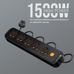Portronics Power Plate 13 Multiplug Extension Board with 5 Power Sockets, 1500W, 2M Cord Length, Fire Proof Material, Short Circuit Protection(Black) image 5