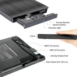 doobuy External DVD Drive USB 3.0 Type-C USB Portable Player for Laptop CD DVD +/-RW Disk Drive CD ROM Burner Writer CD/DVD Burner Reader Compatible with Desktop Windows Linux OS Apple MacBook image 4