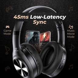 pTron Studio Pro 65hrs Playtime Wireless Over-Ear Headphones with Mic, 45ms Low-Latency Gaming, Deep Bass, BT5.3 Quick Connect, Dual Device Pairing, Voice Assistant & Type-C Fast Charging (Black) image 3