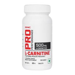 GNC Pro Performance L-Carnitine Tablets - 500mg | 60 Veg Tablets | Facilitates Fat Metabolism & Muscle Recovery | Aids Weight Loss & Management | Boosts Energy & Supports Heart Heart | USA Formulated image 1