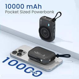 Portronics Power Shutter 10000mAh 15W Magnetic Wireless Fast Charging Powerbank with in-Built Type C & 8 Pin Cable, 22.5W Type C PD Output, Type C Bidirectional Port, LED Display (Black) image 2
