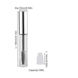 RAJry 2 Pcs 10ml Empty Mascara Tube Wand Eyelash Cream Container Bottle with 2 Rubber Inserts Silver image 2