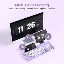 Portronics Bubble Square Wireless Keyboard with Bluetooth + 2.4 GHz USB Receiver (Dual Connectivity), Pair 3 Devices Max, Multimedia Hotkeys, for Laptop, PC, Smartphone, Tablet (Purple) image 3