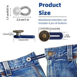 fapiwen 6 Pcs Extender Button Set, Adjustable Elastic Waist Extender Buttons, Invisible Collar Neck Extenders, No Sew Metal Collar Button Pregnancy Pant Extenders Elastic Spring Buttons for Jeans image 4